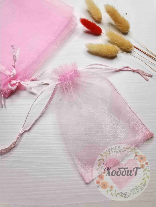 Мешочек из органзы с завязками 10*14см. (розовый)